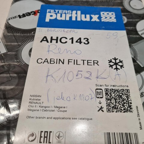 RENAULT KANGOO I FILTR KABINOWY PURFLUX AHC143